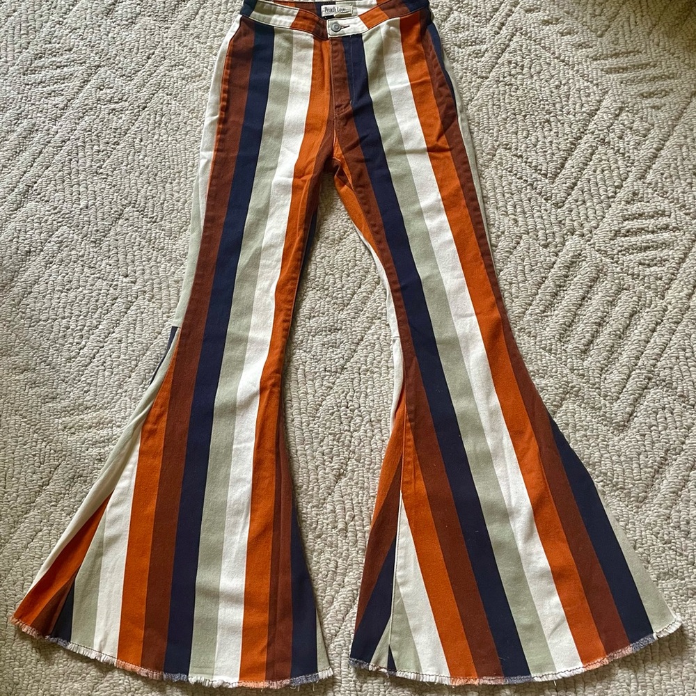 Peach Love California striped wide  Flared Pants - Orange, Navy, White